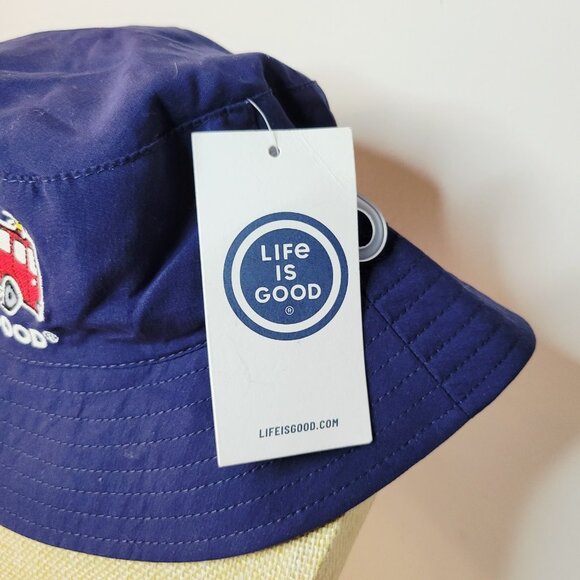 LIFE IS GOOD Embroidered Red Fire Truck Navy Bucket Sun Hat 6-12M - Picture 2 of 4